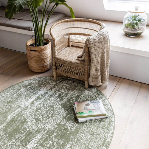 Vintage Vloerkleed Bloom rond - Groen - EVA Interior - 235 x 235 cm - vtwonen shop