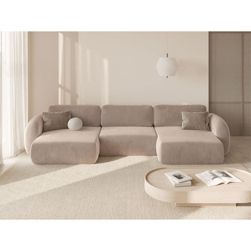 Cosmopolitan Design - Converteerbare panoramische rechte bank met opbergdoos Tonale 5-zits, flueel beige amandel - 149x362x88cm