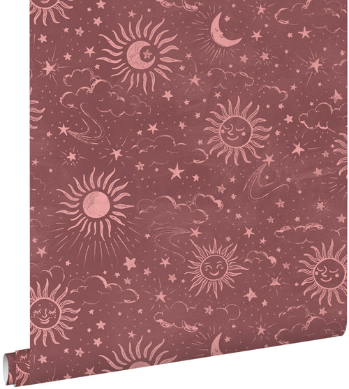 ESTAhome behang sterrenhemel bordeaux rood - 50 x 900 cm - 132083