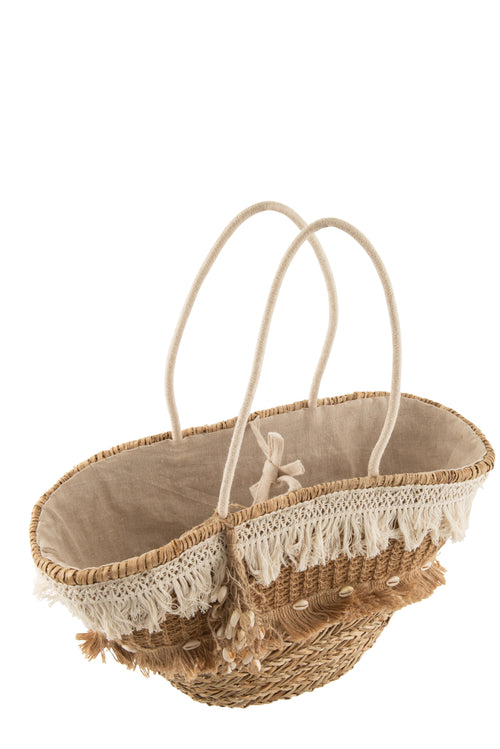 J-Line strandtas Riet Kwastjes - jute - naturel/ecru - vtwonen shop