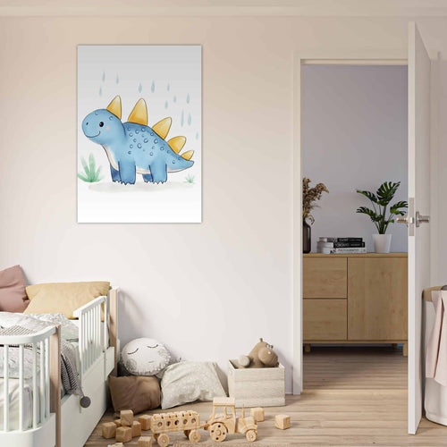 Artfulprints  Blauwe dinosaurus   poster A4 21x29.7 cm - vtwonen shop