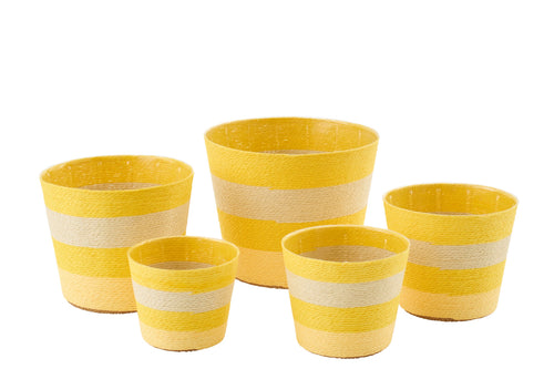J-Line bloempot Gestreept - papier - geel/naturel - extra large