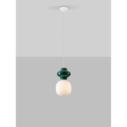 Nova Luce CLIO Korte, slanke hanglamp voor aan het plafond, groen, mat wit, E14 fitting, 1x5W