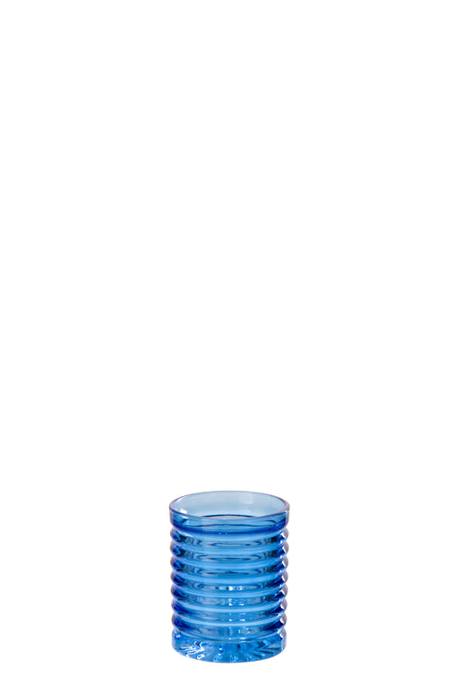 J-Line drinkglas Geribbeld - glas - blauw - 2 stuks
