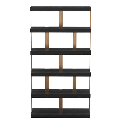 Sia Home - Boekenkast ATLAS - MDF met zwart eikenfineer en geborsteld bronzen metalen afwerking - Zwart hout en brons - 110cm