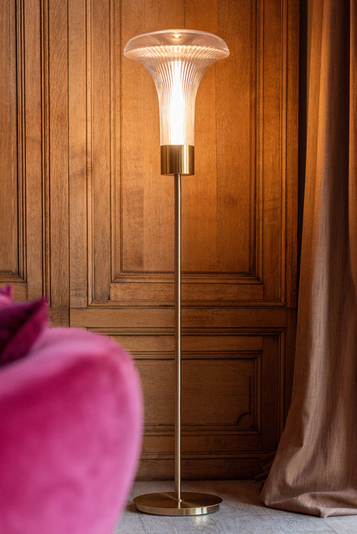 J-Line vloerlamp - metaal - goud/transparant - LED lichtjes
