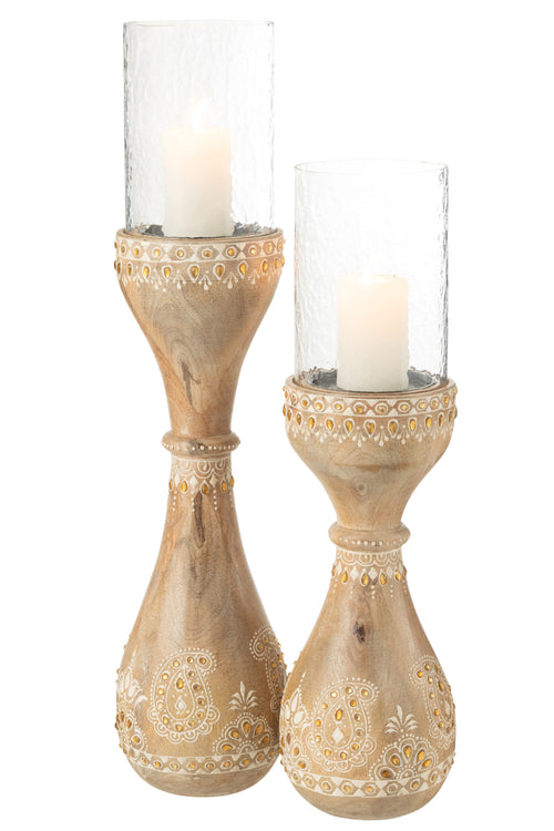 J-Line kandelaar Kralen - hout - naturel/wit - large