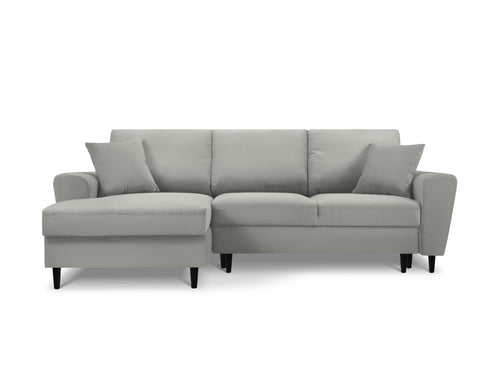 Cosmopolitan Design Uitklapbare hoekbank links met opbergdoos Kyoto 4-zits, ribfluwelen, lichtgrijs - 145x241x88cm