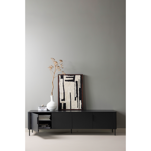 WOOOD tv meubel Gunnar - Grenenhout - Matzwart - 56x200x44