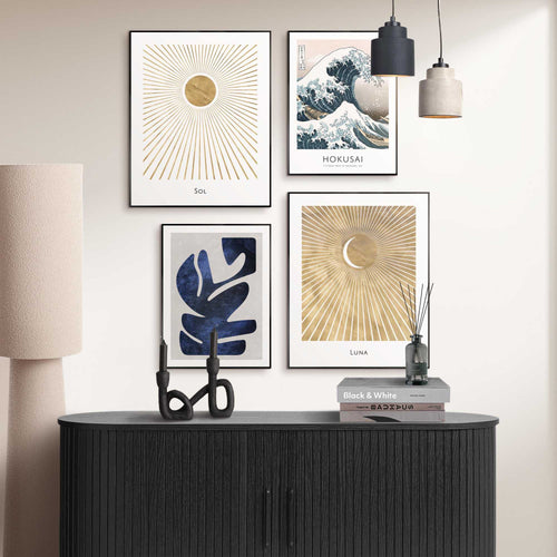 Reinders Hokusai de grote golf set schilderijen set -  blauw - woonkamer - 50x40cm