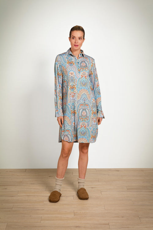 Pip Studio - Daaltje Nachthemd Lange Mouw Dames - Jabali - Blauw - XS