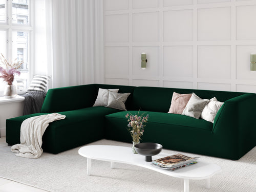 Micadoni linker hoekbank Ruby 4-zits, flueel, flessengroen - 180x273x69cm