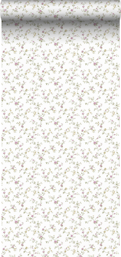 Sanders & Sanders behang bloemetjes groen, paars en wit - 53 cm x 10 m - 640406