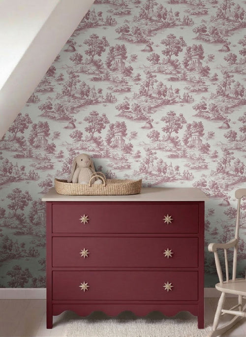Sanders & Sanders behang toile de jouy print bordeaux rood - 53 cm x 10 m - 641037