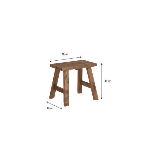Mica Decorations Bold Houten Krukje - Bijzettafel of Plantentafel - 38 x 29 x 34 cm - Gerecycled Hout - Bruin