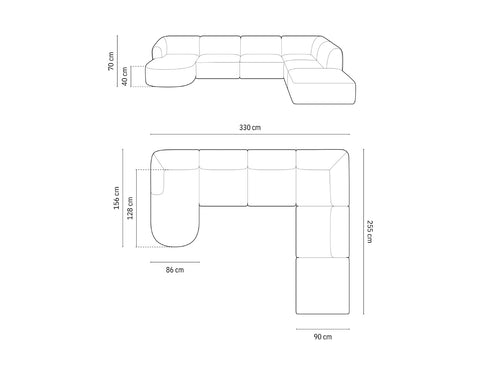 Cosmopolitan Design Modulaire panoramische hoekbank rechts Campi 7-zits, ribfluwelen cappuccino - 255x330x70cm