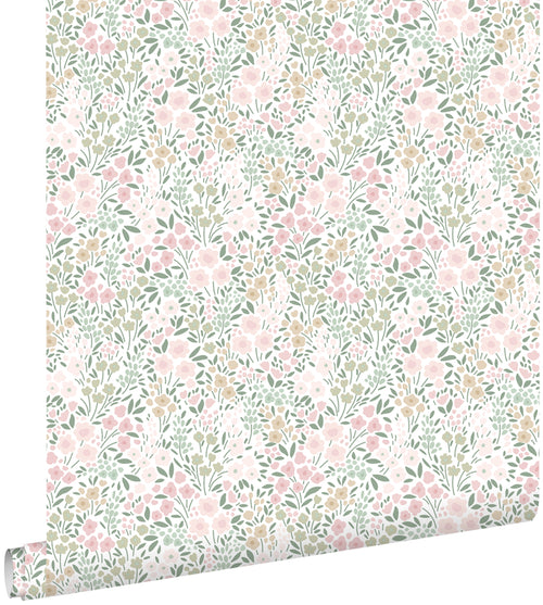 ESTAhome behang bloemetjes zacht roze en groen - 53 cm x 10.05 m - 139532