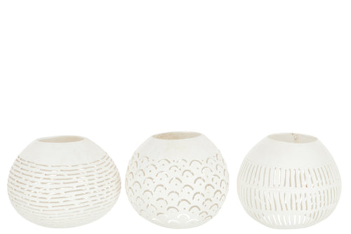 J-Line theelichthouder Kokosnoot Lijnen - jute - wit - 3 stuks - vtwonen shop