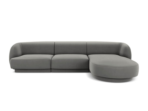 Micadoni rechter hoekbank Miley 4-zits, flueel, lichtgrijs - 156x255x70cm