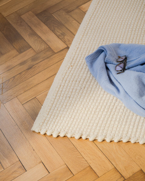 noo.ma handgeweven vloerkleed Natural Beige - Nieuw-Zeelandse wol, laagpolig, rechthoekig
