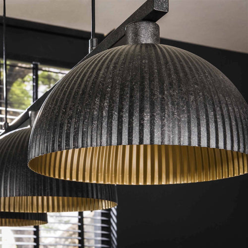 Giga Meubel Hanglamp Kap-Ribbel - Zwart Metaal - 3-Lichts - 120x30x150cm