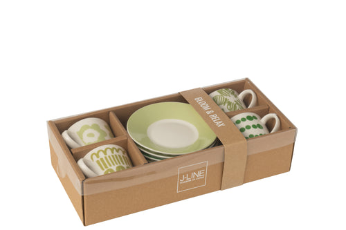 J-Line kop + schoteltje - keramiek - groen - small - doos van 4 stuks