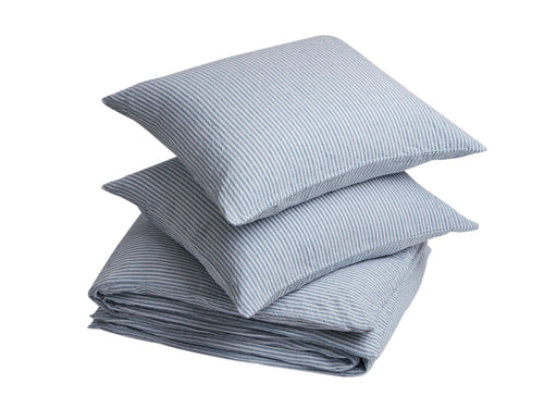Yumeko dekbedovertrek gewassen linnen blue stripe 200x220 + 2/60x70 - vtwonen shop