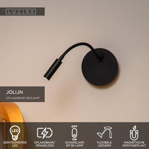 Lucide bedlamp JOLIJN - Geïntegreerde LED - Zwart