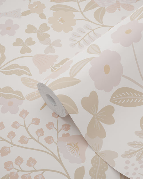 ESTAhome behang bloemen en vogels wit, beige en zacht roze - 53 cm x 10.05 m - 139866 - vtwonen shop