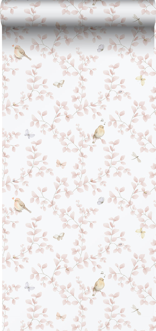 Sanders & Sanders behang bloemen en vogels licht roze en wit - 53 cm x 10.05 m - 640623