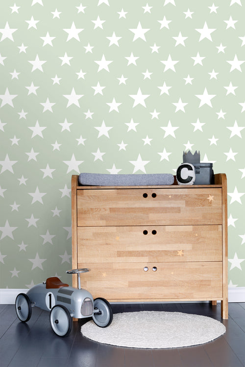 ESTAhome behang grote en kleine sterren mintgroen en wit - 53 cm x 10.05 m - 128865