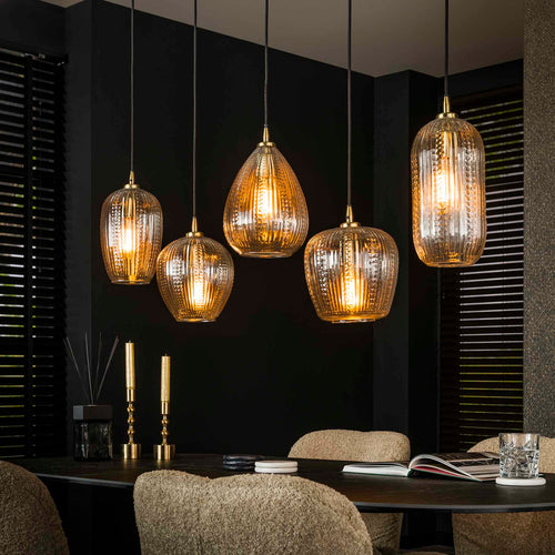 Giga Meubel Hanglamp Diamond Grain Mix - Glas - 5-Lichts - 120x20x150cm