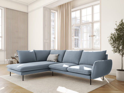 Cosmopolitan Design linker hoekbank Vienna 6-zits, flueel, lichtblauw - 185x275x95cm