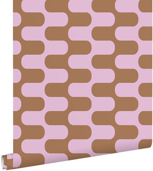 ESTAhome behang golvende lijnen paars en bruin - 50 x 900 cm - 131837