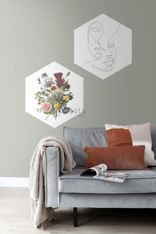 ESTAhome muursticker boeket groen, roze en geel - 70 x 81 cm - 158998