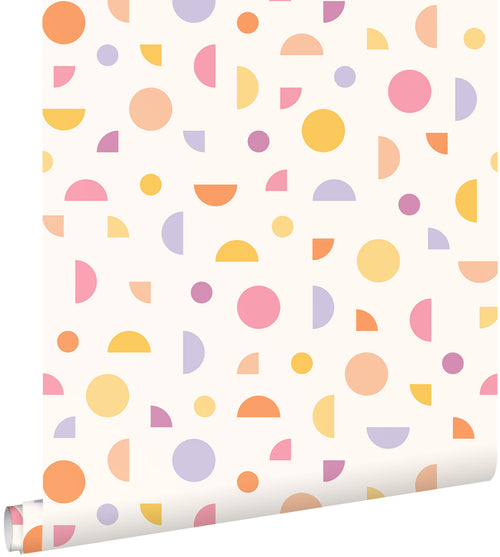 ESTAhome behang grafisch motief wit, paars, roze en geel - 50 x 900 cm - 131986