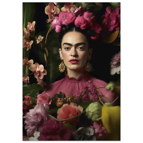 Artfulprints Poster Frida Kahlo - Floral portrait   - A4 21x29.7 cm - Roze