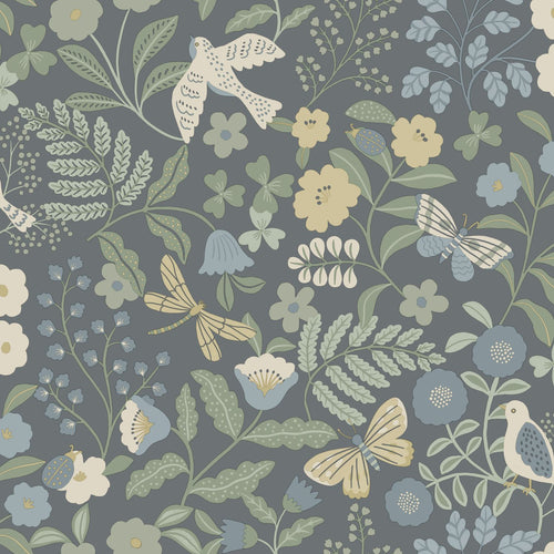 ESTAhome behang bloemen en vogels blauw en groen - 50 x 900 cm - 131464 - vtwonen shop