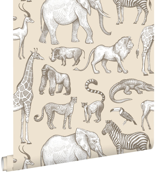 ESTAhome behang jungle dieren beige - 53 cm x 10.05 m - 139511
