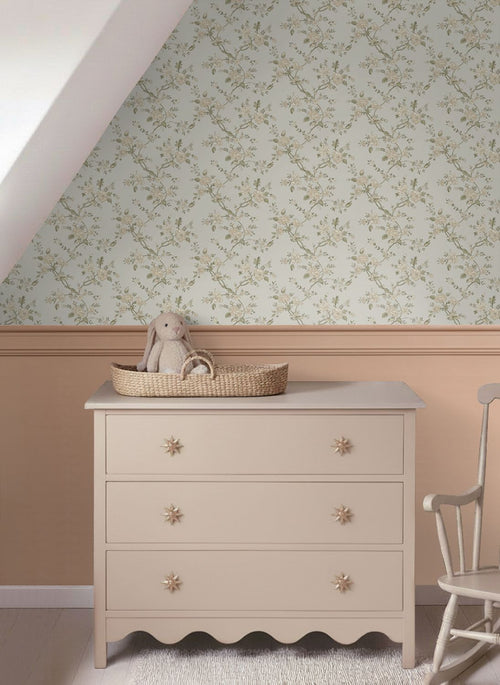 ESTAhome behang vintage bloemen lichtblauw en groen - 50 x 900 cm - 132208