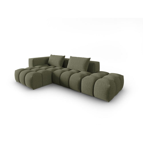 Cosmopolitan Design - Modulaire hoekbank links Verona 4-zits, structurele stof donker olijfgroen - 145x265x70cm
