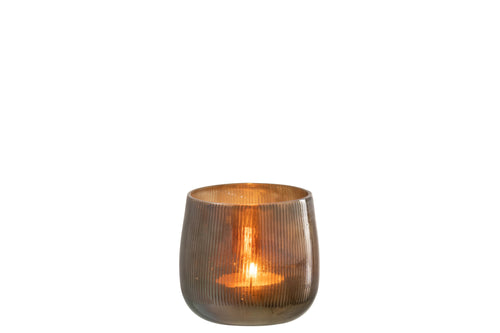 J-Line theelichthouder Lijnen - glas - donkerbruin - small - 3 stuks