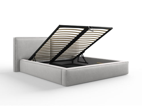 Micadoni Opbergbed met hoofdeinde Jodie 180x200cm, structurele stof, lichtgrijs - 228x234x108cm