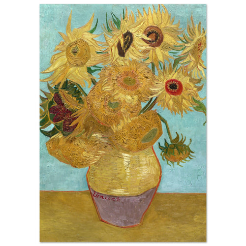 Poster met Lijst Vincent van Gogh - Vaas met twaalf zonnebloemen   - 70x100 cm - Blauw