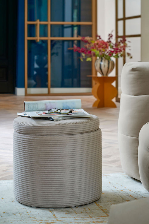 Mica Decorations Poef met Opbergruimte - H41 x  Ø42 cm - Off-white - vtwonen shop