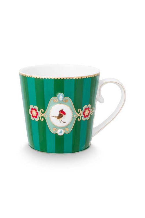 Pip Studio Mokken - Love Birds Medallion - Groen Gestreept - 300ml - Set van 2