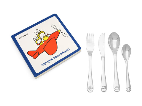 Zilverstad - Kindercouvert Nijntje voertuigen met boekje - 4 delig - RVS