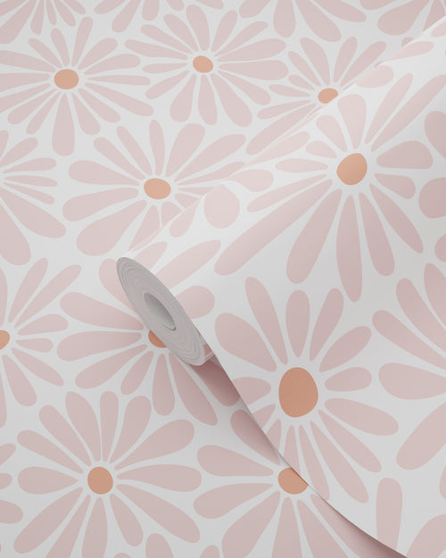 ESTAhome behang madeliefjes roze en terracotta - 50 x 900 cm - 132004