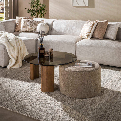 Giga Living Salontafel Tinto - Rond Brons Glas - Incl. Poef - Set van 2