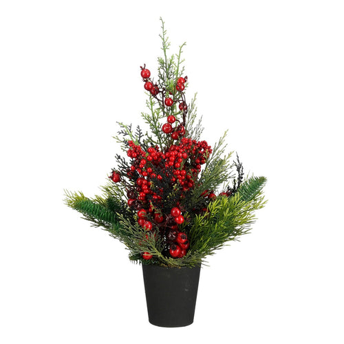 Mica Decorations Ceder Kunstkerstboom in Pot - H45 x  Ø18 cm - Rood, Groen